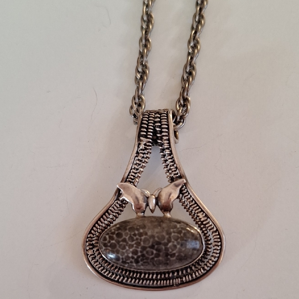 Genuine Stingray Coral And Sterling With Butterfly Slider Necklace - Picture 2 of 4